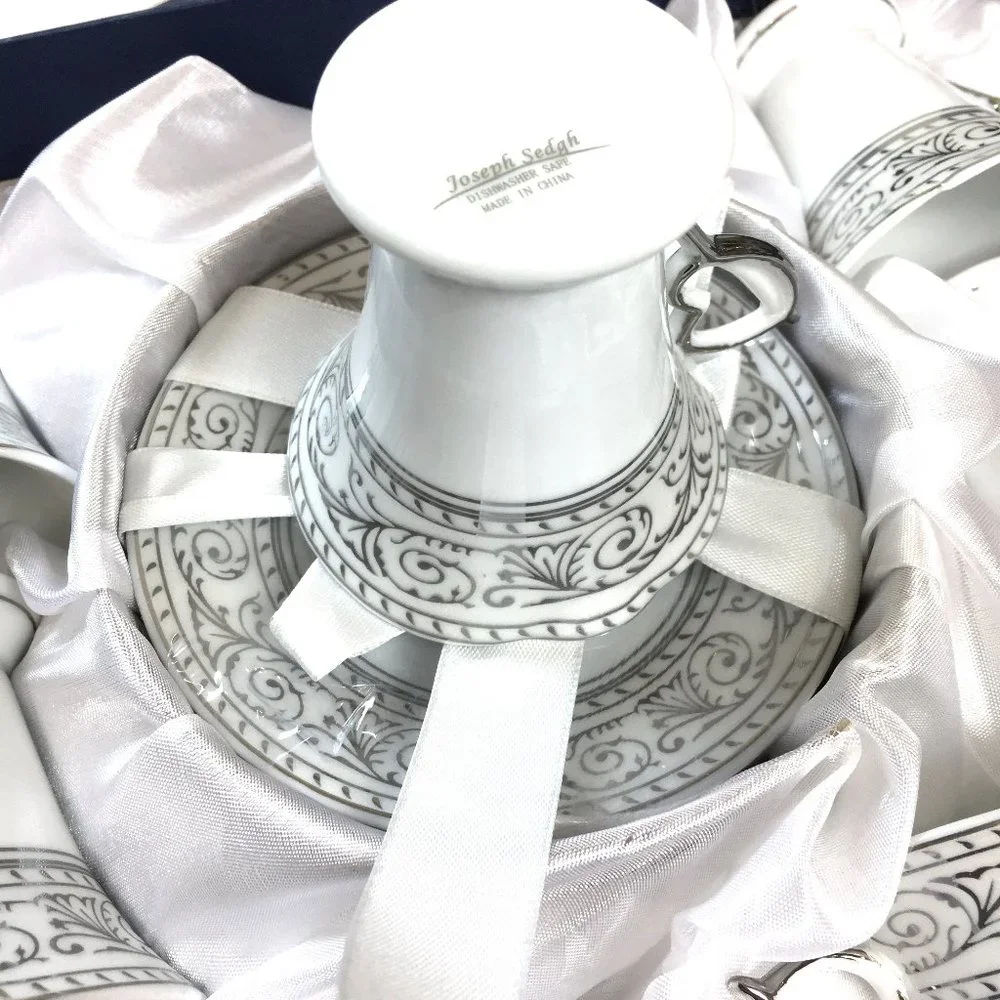JOSEPH SEDGH Tea Espresso cups & Saucers Fine Porcelain Set 6 Tableware NWOT